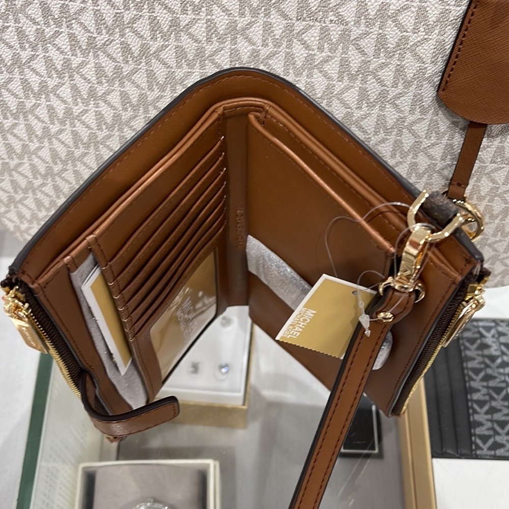Michael Kors Jet Set Travel Large Double-Zip Wristlet-Wallet-PhoneHolder Brown - Picture 7 of 16